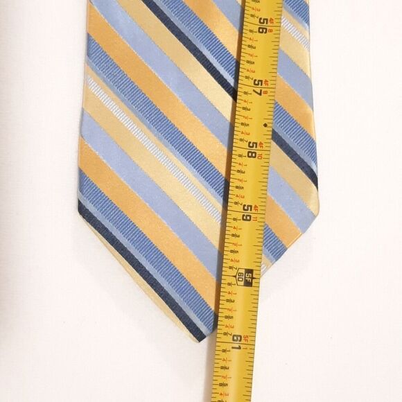 City of London 100% Silk 61" Regimental Striped Necktie Blue and Yellow - Picture 8 of 8